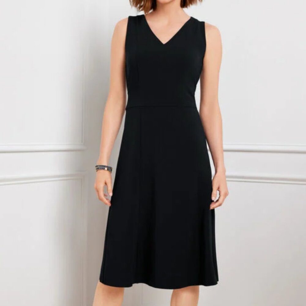 Talbots Womens V Neck Black Midi Dress Size 8